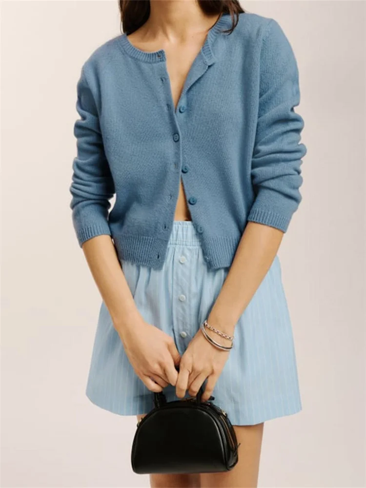 Solid Button Long Sleeve Knit Cardigan - Image 7