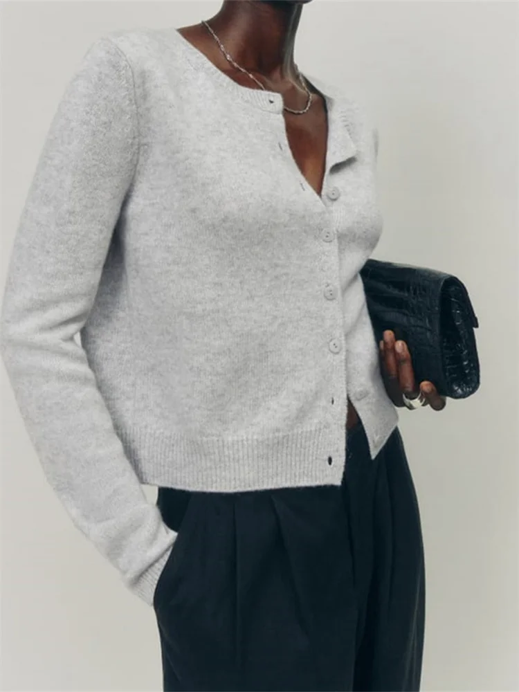 Solid Button Long Sleeve Knit Cardigan - Image 8