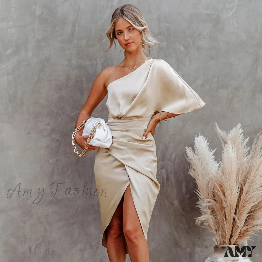 Amy Fashion - Solid Champagne Sexy Fitted Club Party Bodycon Dress - Image 2