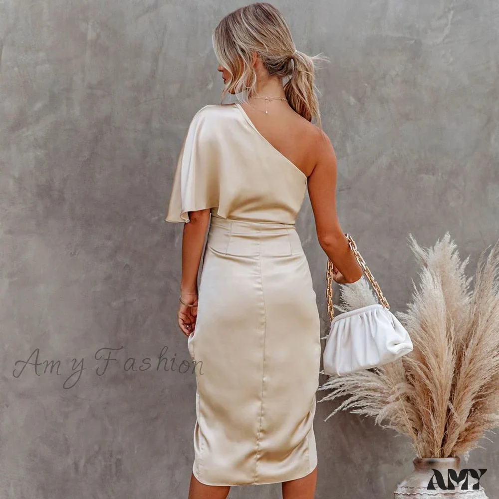 Amy Fashion - Solid Champagne Sexy Fitted Club Party Bodycon Dress - Image 3