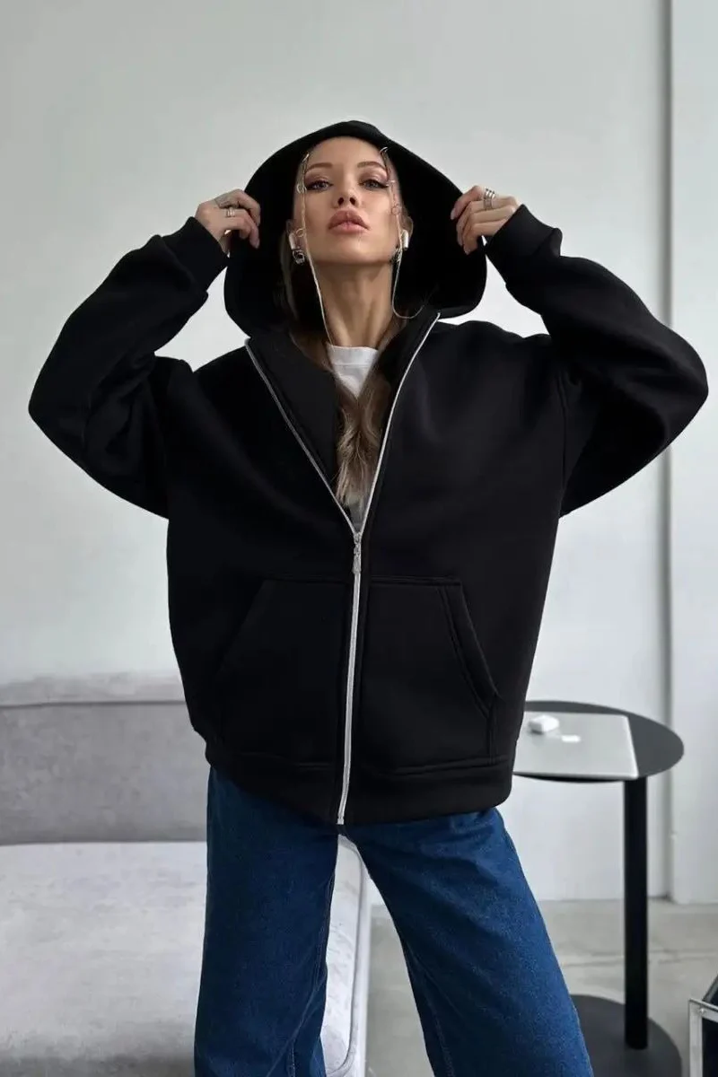 Solid Color Loose Street Style Hoodie - Image 3