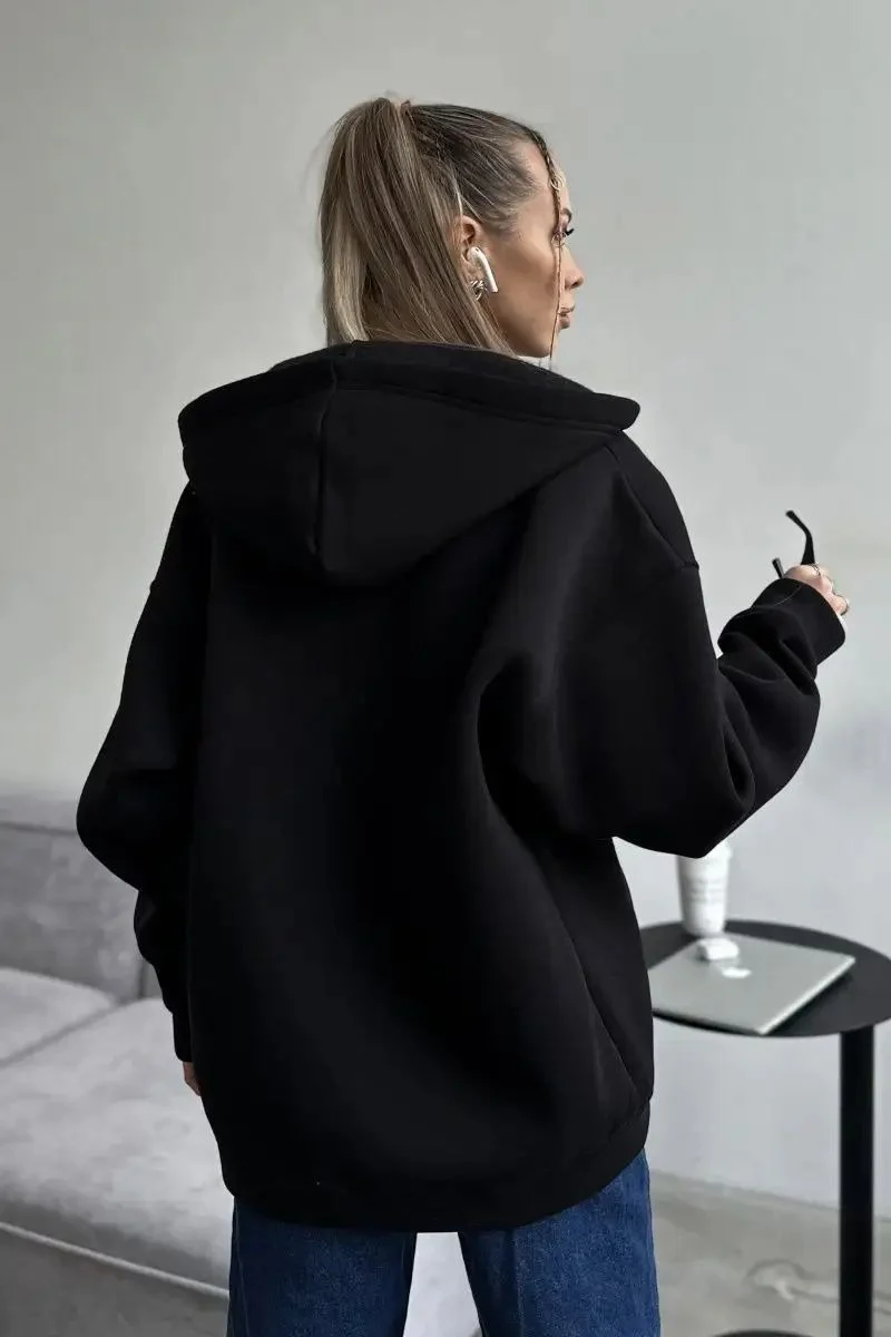 Solid Color Loose Street Style Hoodie - Image 5