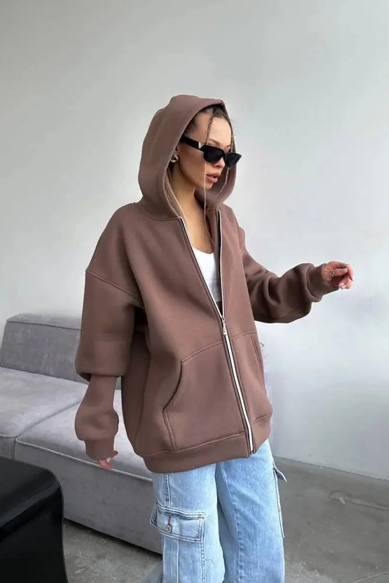Solid Color Loose Street Style Hoodie - Image 7