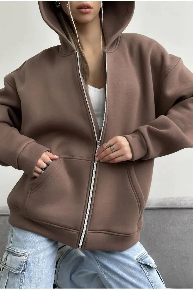 Solid Color Loose Street Style Hoodie - Image 9