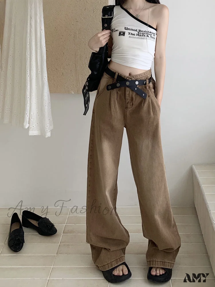 Solid Color Slim Casual Loose Simple Basic Dark Chicly Jeans - Image 2