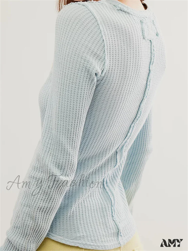 Amy Fashion - Solid Color Slim Fit Ruched Long Sleeve Basic T-Shirts - Image 4