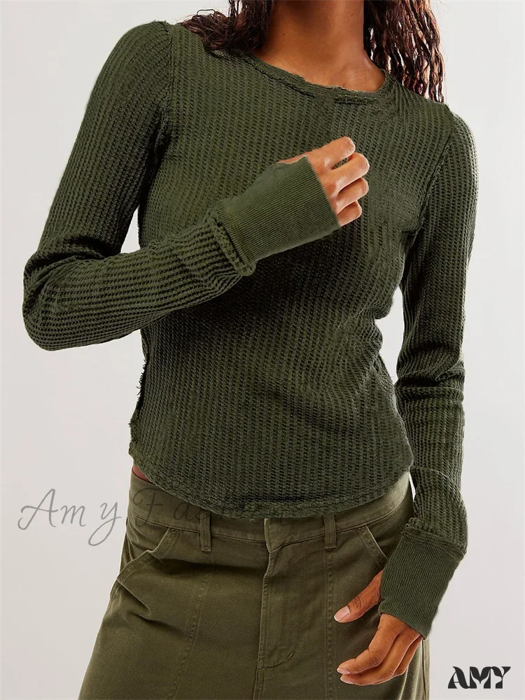 Amy Fashion - Solid Color Slim Fit Ruched Long Sleeve Basic T-Shirts - Image 7