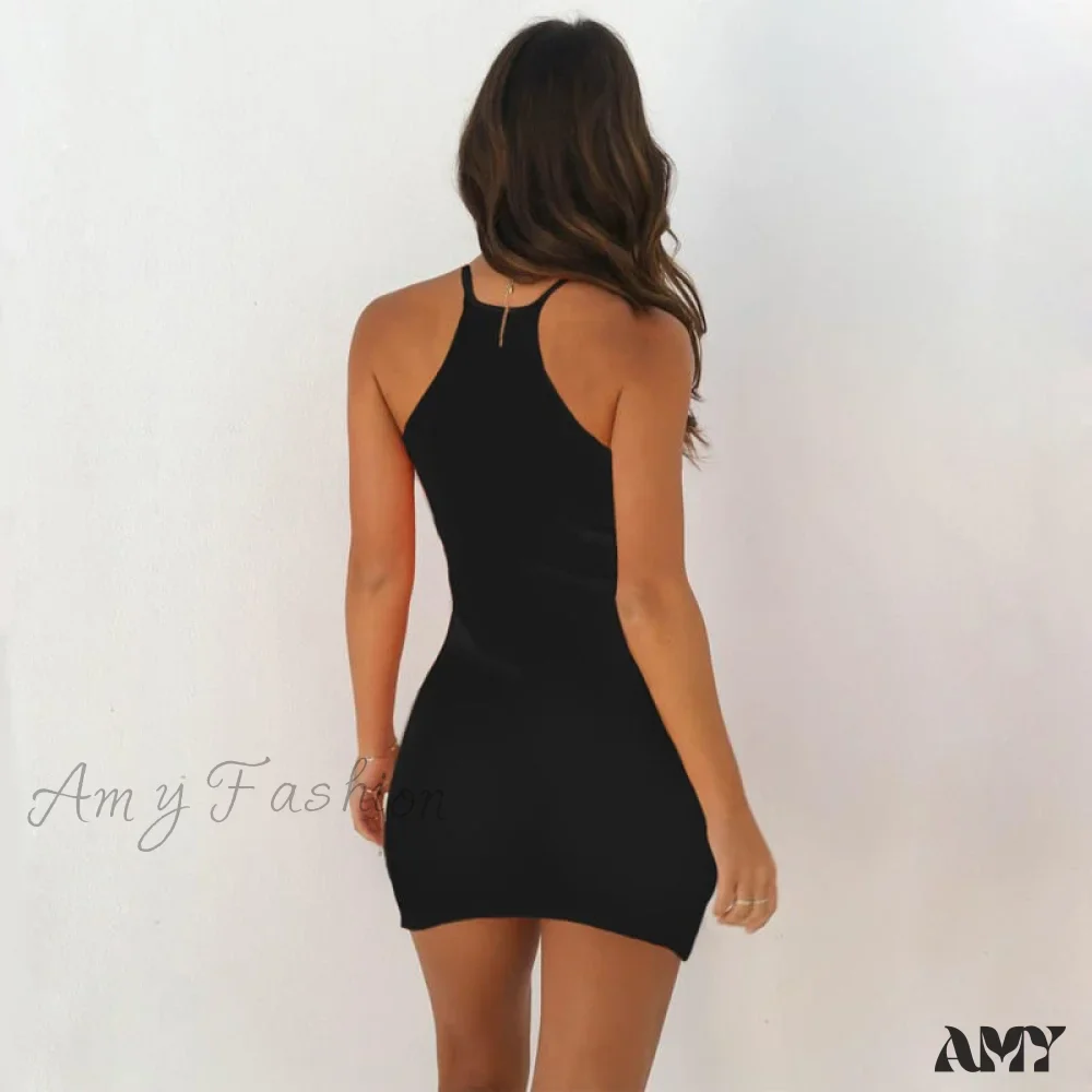 Amy Fashion - Solid Color Sling Sleeveless Mini Dress - Image 3