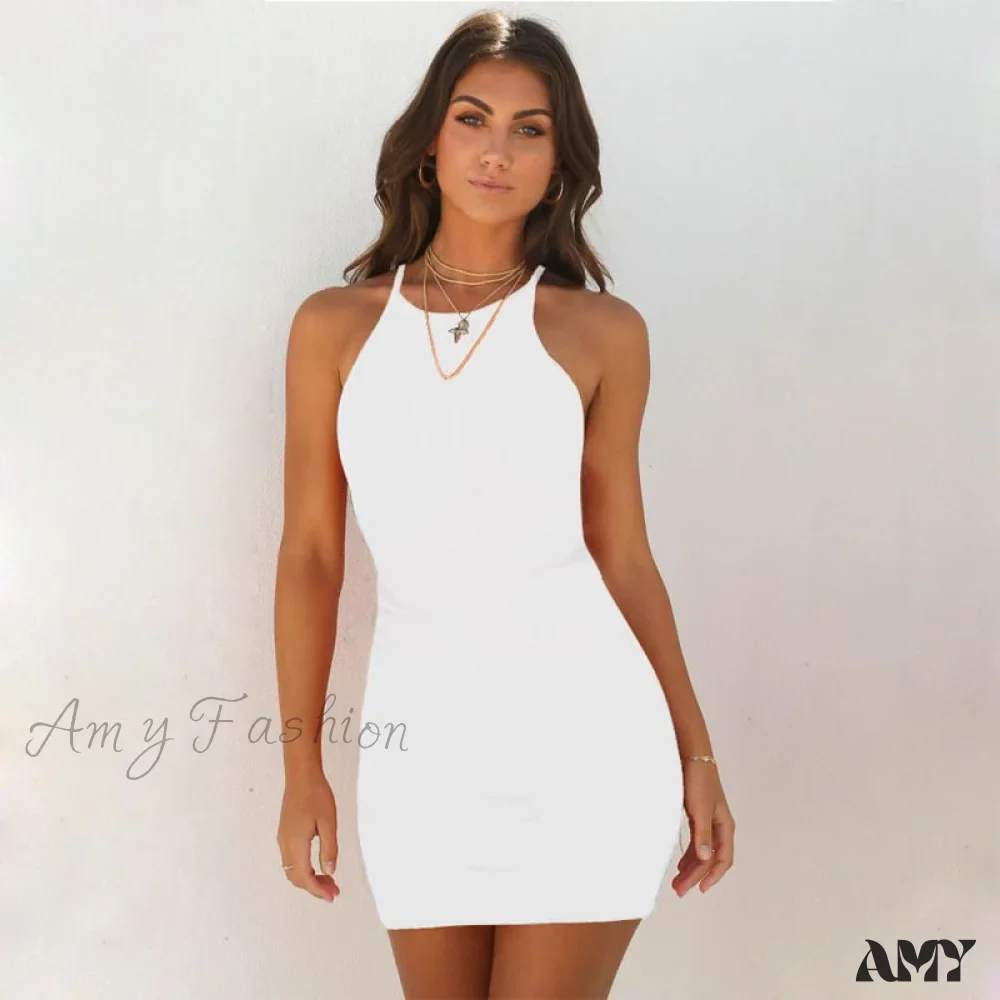 Amy Fashion - Solid Color Sling Sleeveless Mini Dress - Image 4