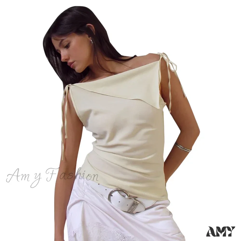 Solid Color Summer Casual Sleeveless Chic Lace Up Skinny Streetwear Crop Top - Image 7