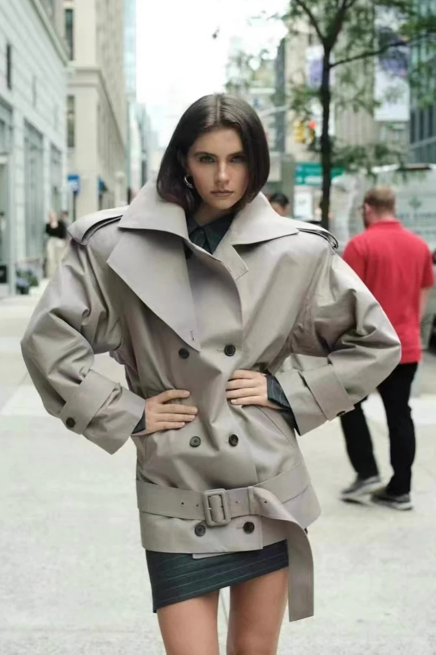 Solid Double Breasted Stand Collar Retro Elegant Coat - Image 2