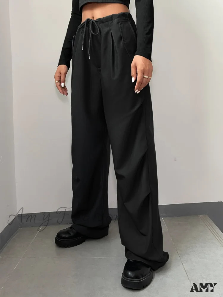 Amy Fashion - Solid Drawstring Waist Parachute Pants - Image 3