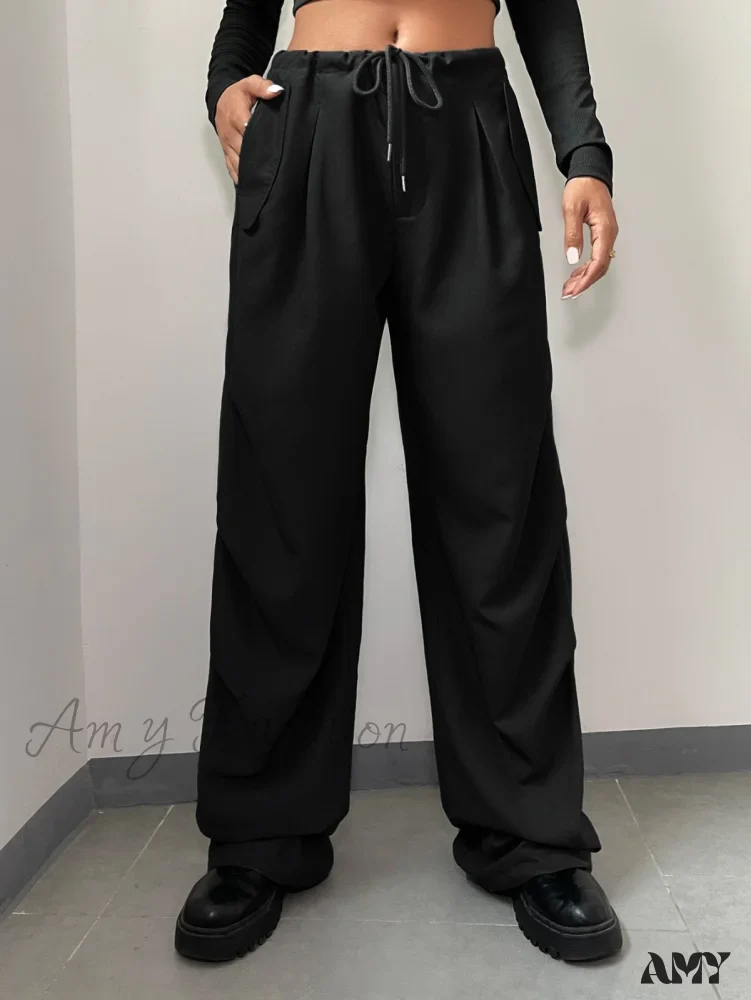Amy Fashion - Solid Drawstring Waist Parachute Pants - Image 4