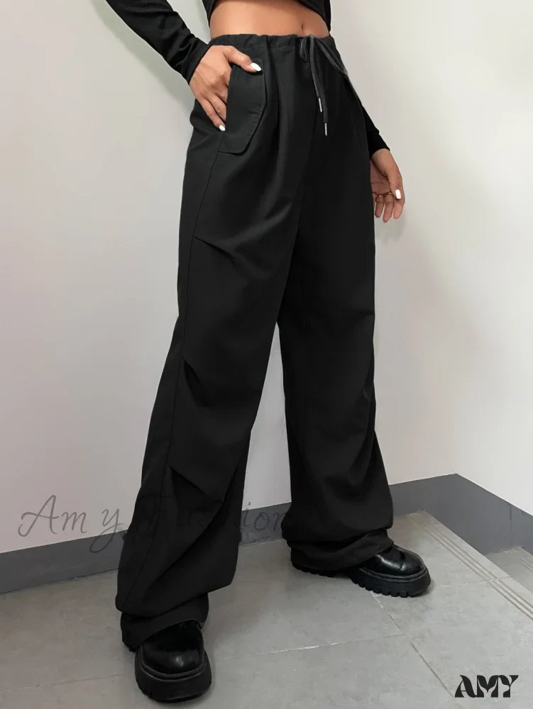 Amy Fashion - Solid Drawstring Waist Parachute Pants - Image 6