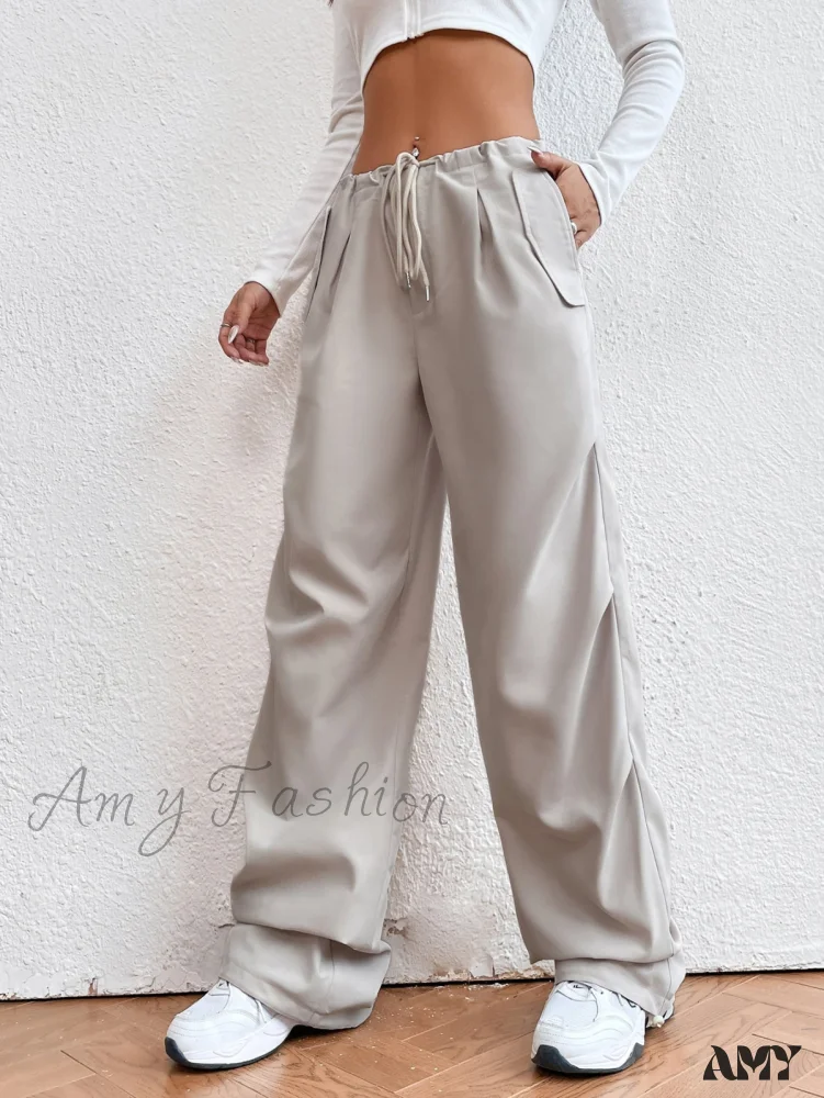 Amy Fashion - Solid Drawstring Waist Parachute Pants - Image 8