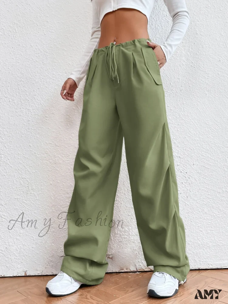 Amy Fashion - Solid Drawstring Waist Parachute Pants - Image 9