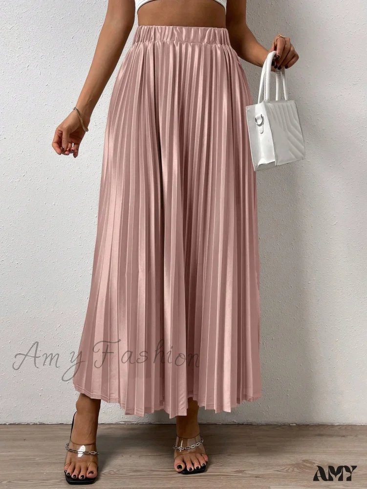 Amy Fashion - Solid Elastic Waist Pleated Skirt - Image 11