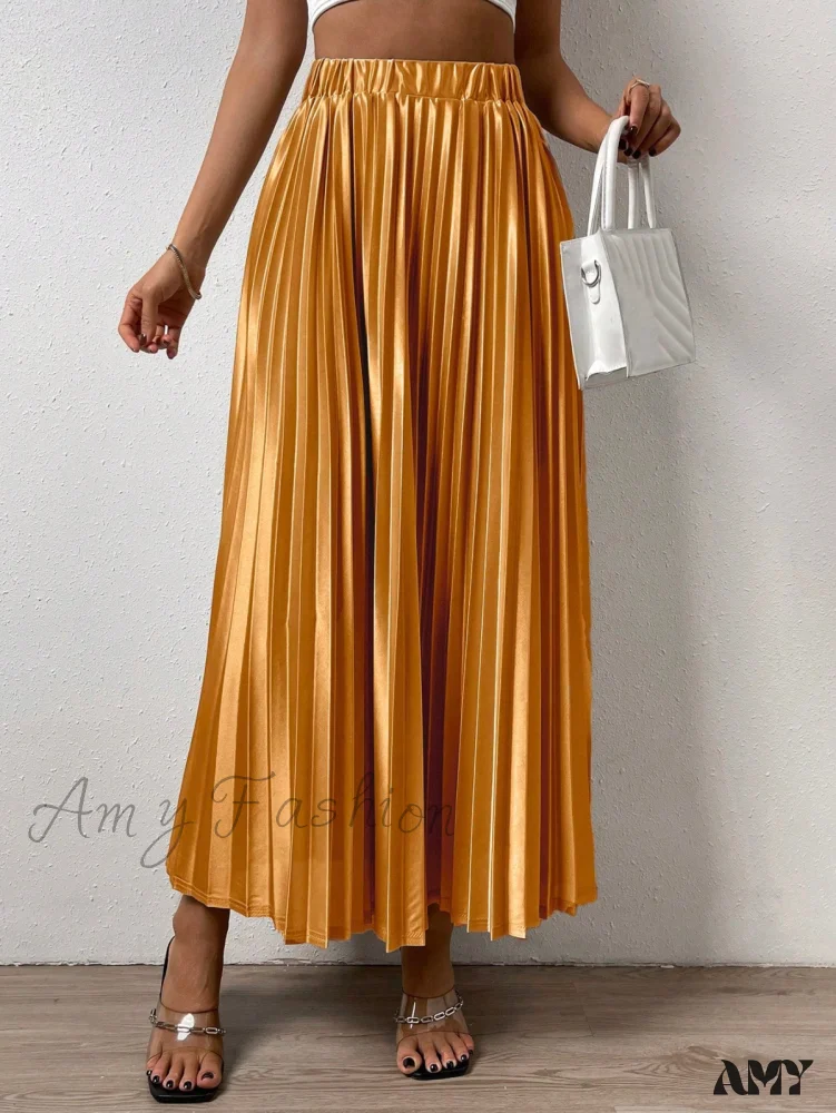 Amy Fashion - Solid Elastic Waist Pleated Skirt - Image 13
