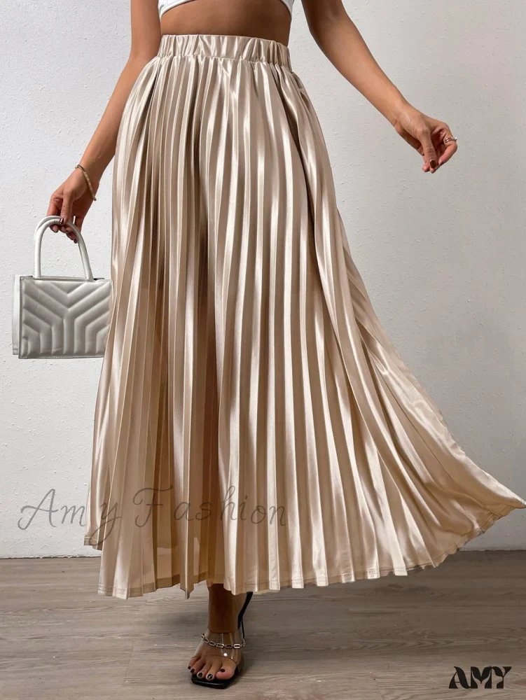 Amy Fashion - Solid Elastic Waist Pleated Skirt - Image 4