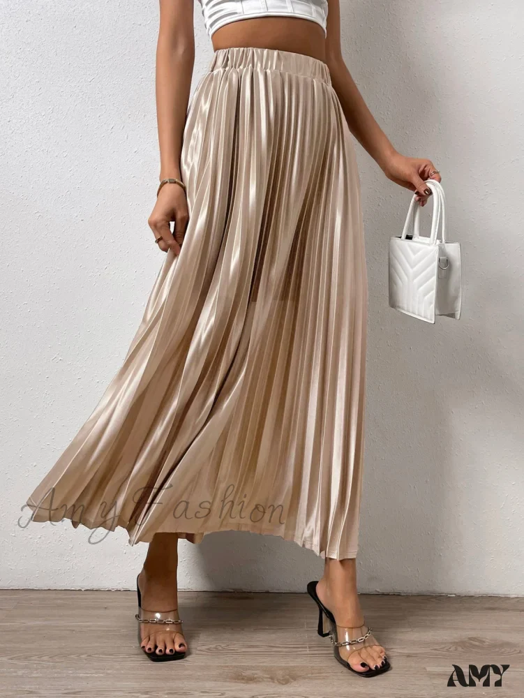 Amy Fashion - Solid Elastic Waist Pleated Skirt - Image 5