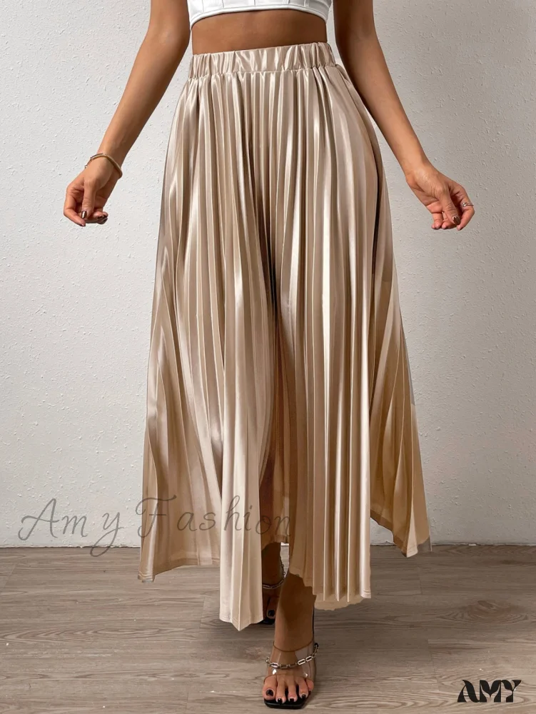 Amy Fashion - Solid Elastic Waist Pleated Skirt - Image 6