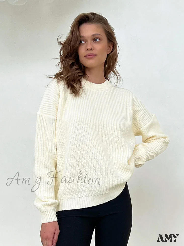 Amy Fashion - Chic O-neck Elegant Knitted Sweater Pullovers - Image 11