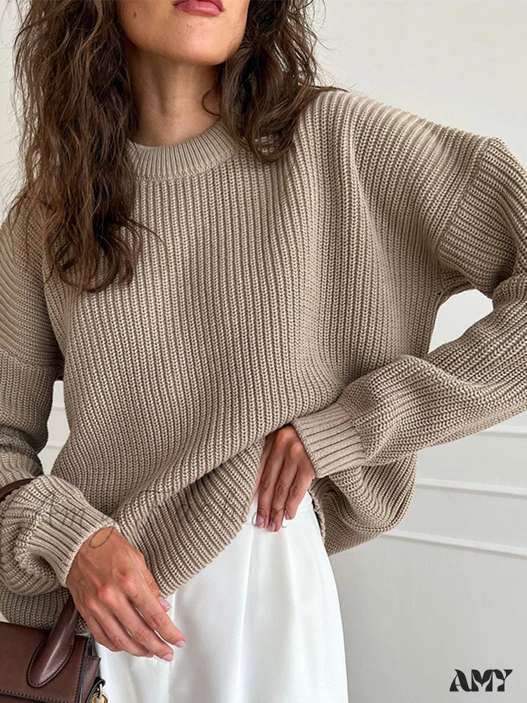 Amy Fashion - Chic O-neck Elegant Knitted Sweater Pullovers - Image 8