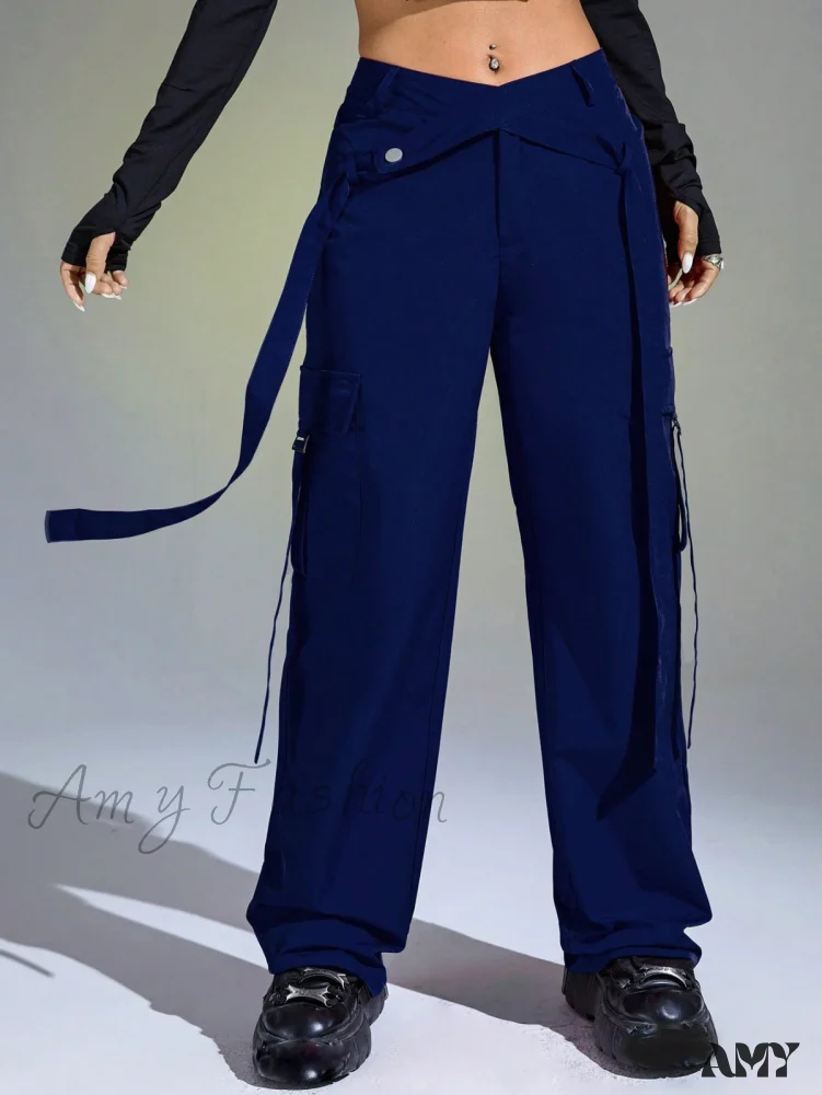 Amy Fashion - Solid Flap Pocket Cargo Pants - Image 10