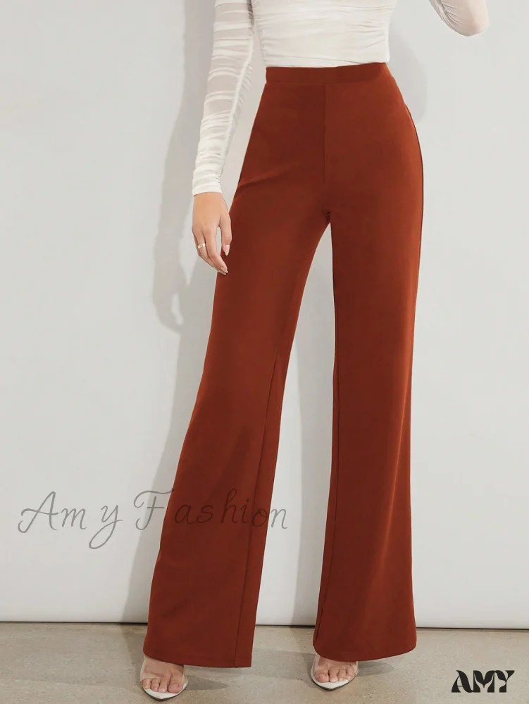 Amy Fashion - Solid High Waist Wide Leg Pants - Image 11