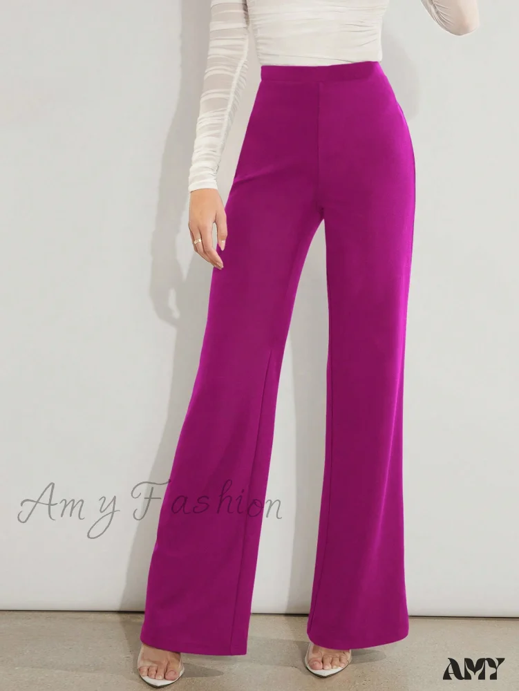 Amy Fashion - Solid High Waist Wide Leg Pants - Image 12