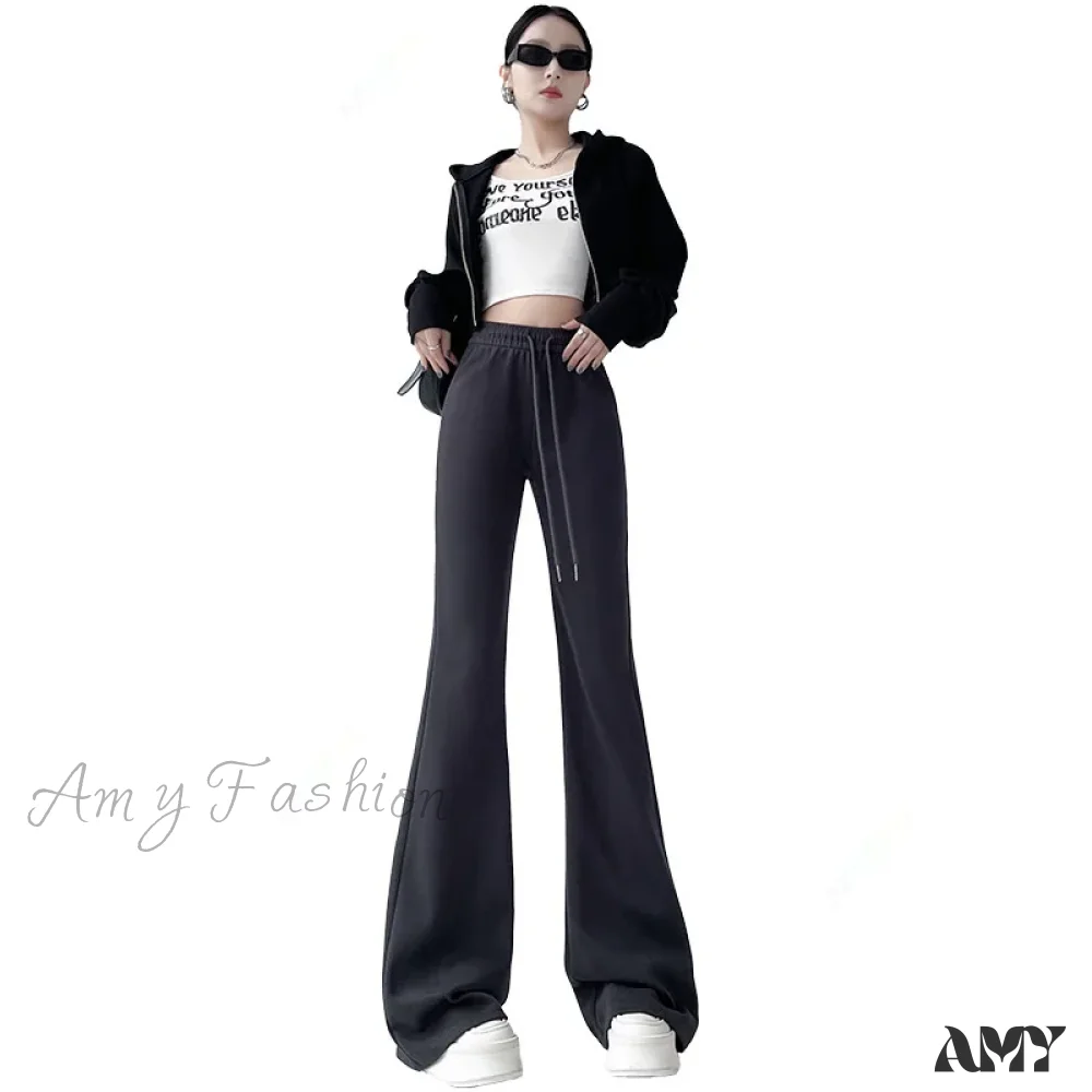 Solid High Waisted Basic Slim Fitness Flared Pants - Image 2