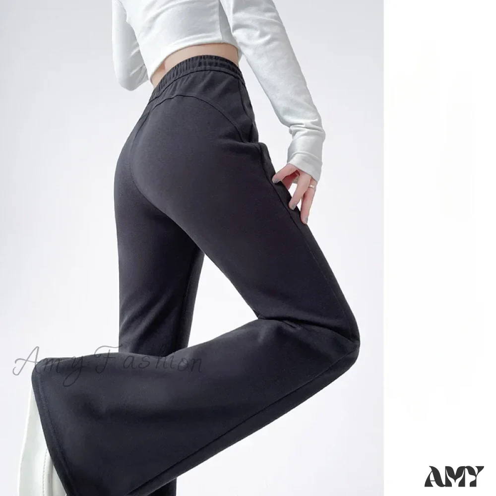 Solid High Waisted Basic Slim Fitness Flared Pants - Image 3