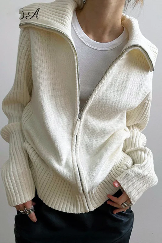 Solid Loose Collared Slouchy Knit Cardigan - Image 2