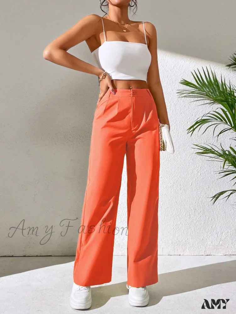 Amy Fashion - Solid Plicated Detail Straight Leg Pants - Image 6