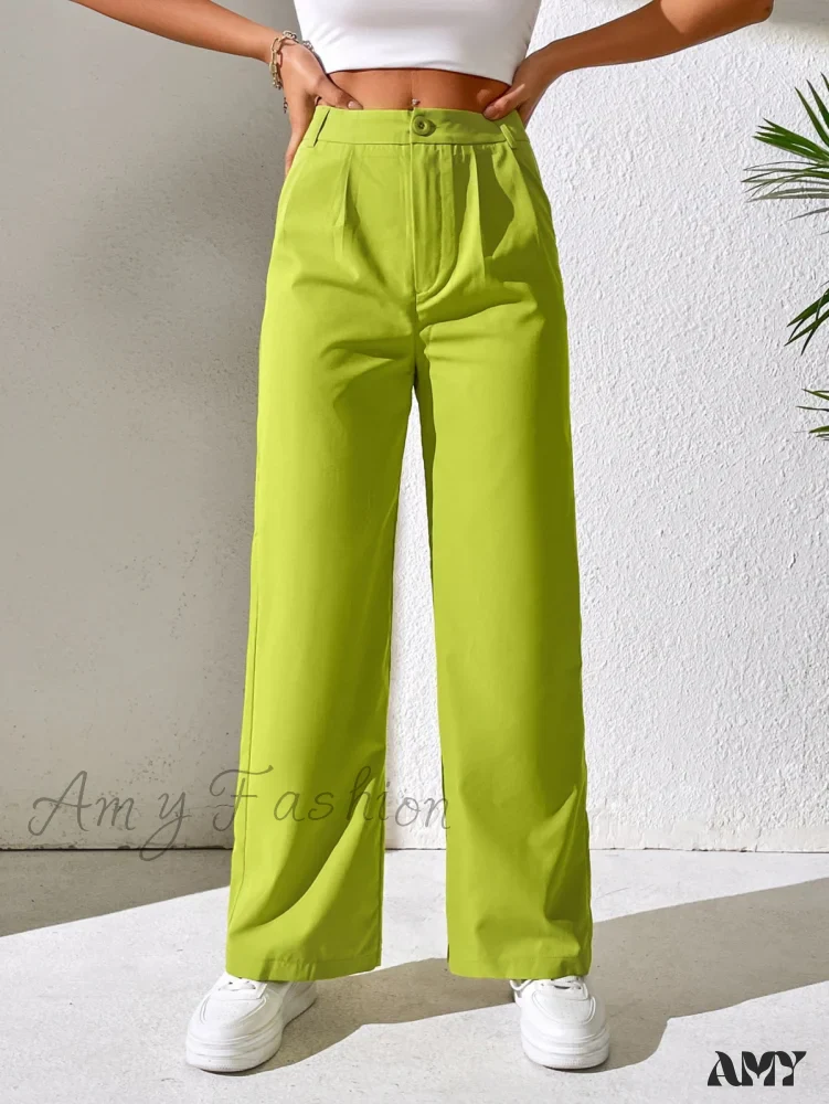 Amy Fashion - Solid Plicated Detail Straight Leg Pants - Image 8