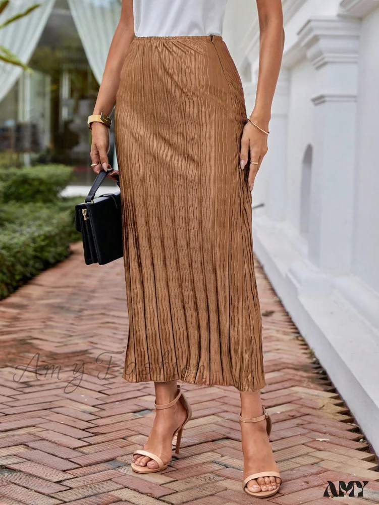 Amy Fashion - Solid Plisse Longline Skirt - Image 4