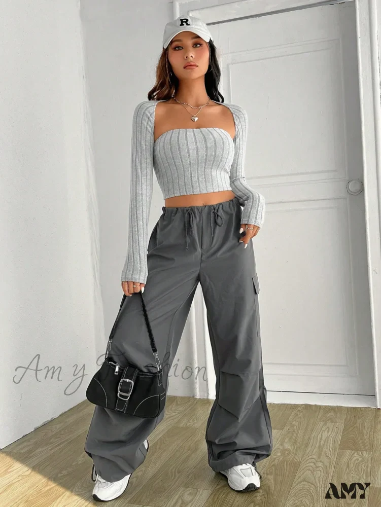 Amy Fashion - Solid Ribbed Knit Crop Tube Top & Bolero - Image 3