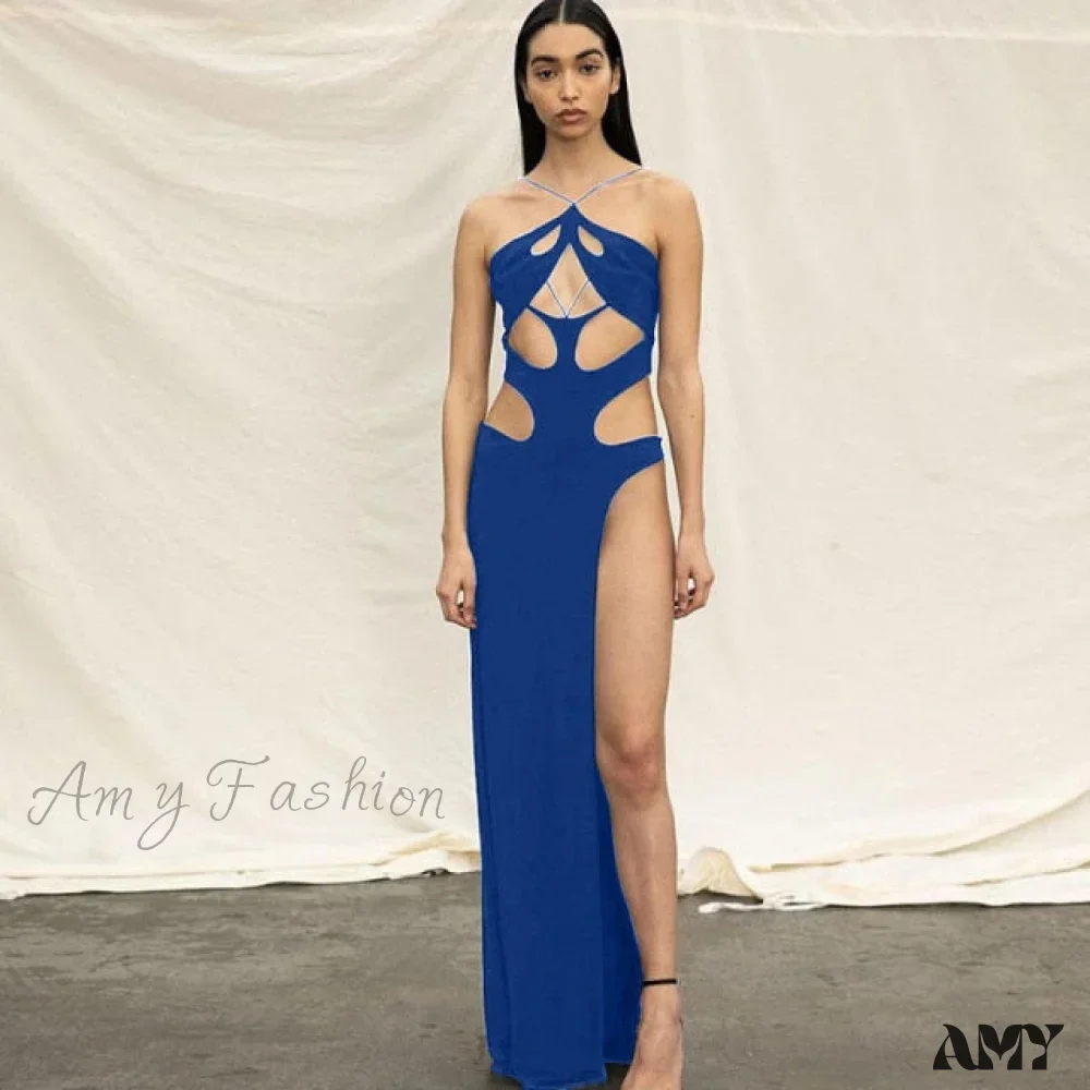 Amy Fashion - Solid Sexy Irregular Beach Vacation Long Dresses - Image 5