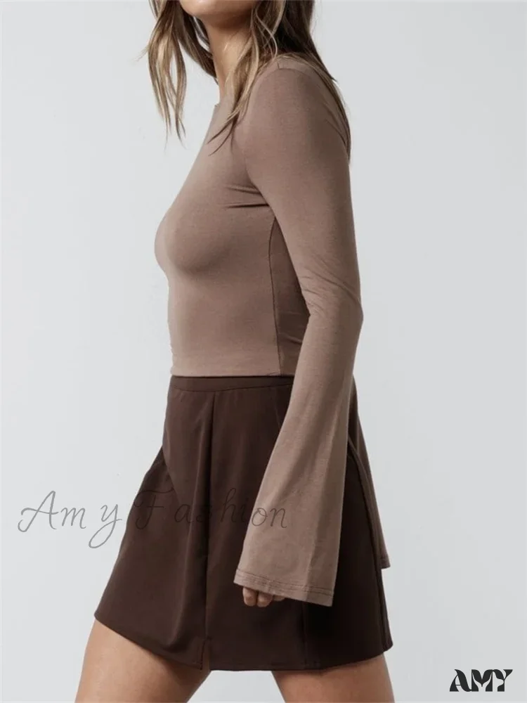 Amy Fashion - Solid Slim Fit Basic Backless Flare Sleeve T-Shirts - Image 3