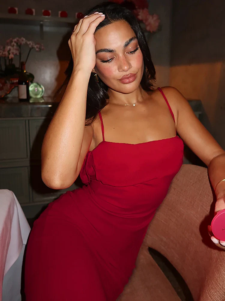 Solid Spaghetti Evening Club Bodycon Dress - Image 3