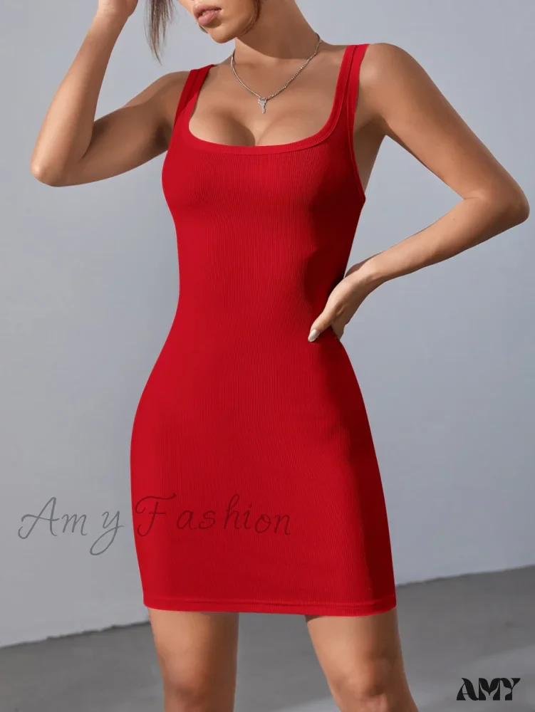 Amy Fashion - Solid Square Neck Tank Dress - Image 10