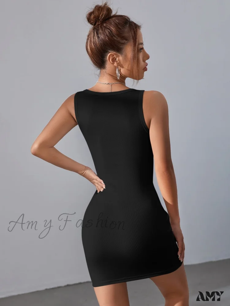 Amy Fashion - Solid Square Neck Tank Dress - Image 2