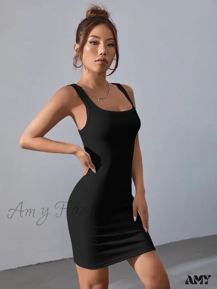 Amy Fashion - Solid Square Neck Tank Dress - Image 3