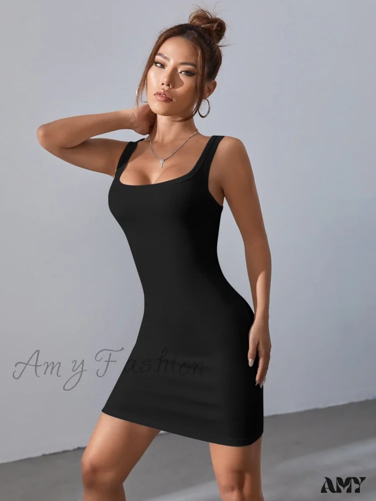 Amy Fashion - Solid Square Neck Tank Dress - Image 4