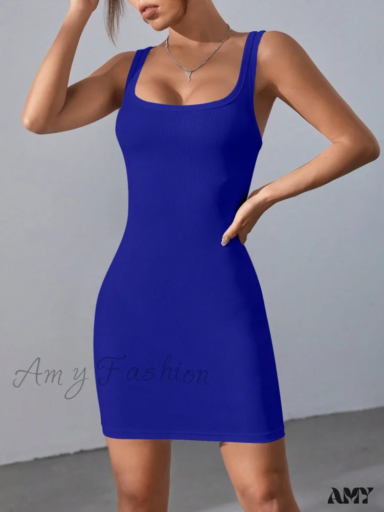 Amy Fashion - Solid Square Neck Tank Dress - Image 9