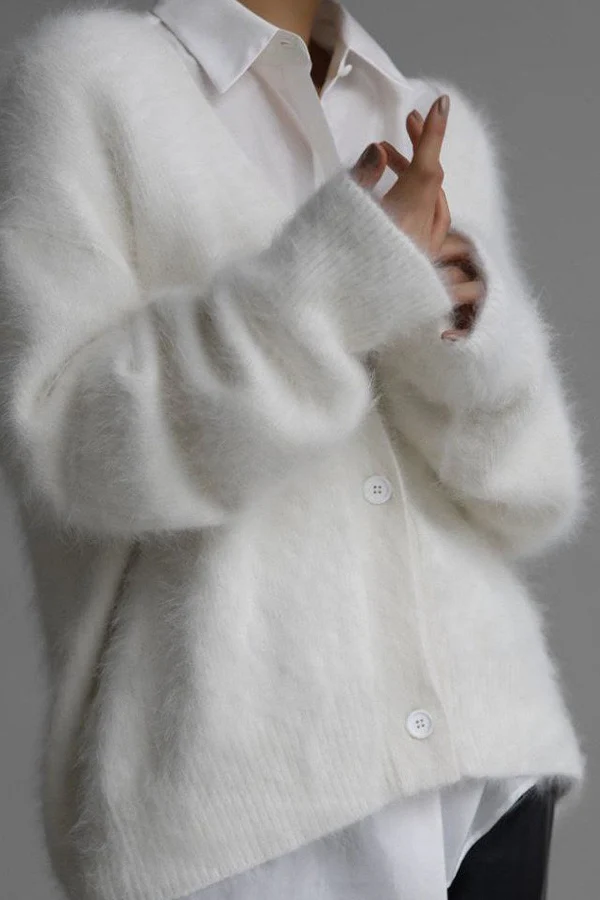 Solid V Neck Soft Mink Fleece Loose Knit Cardigan - Image 4