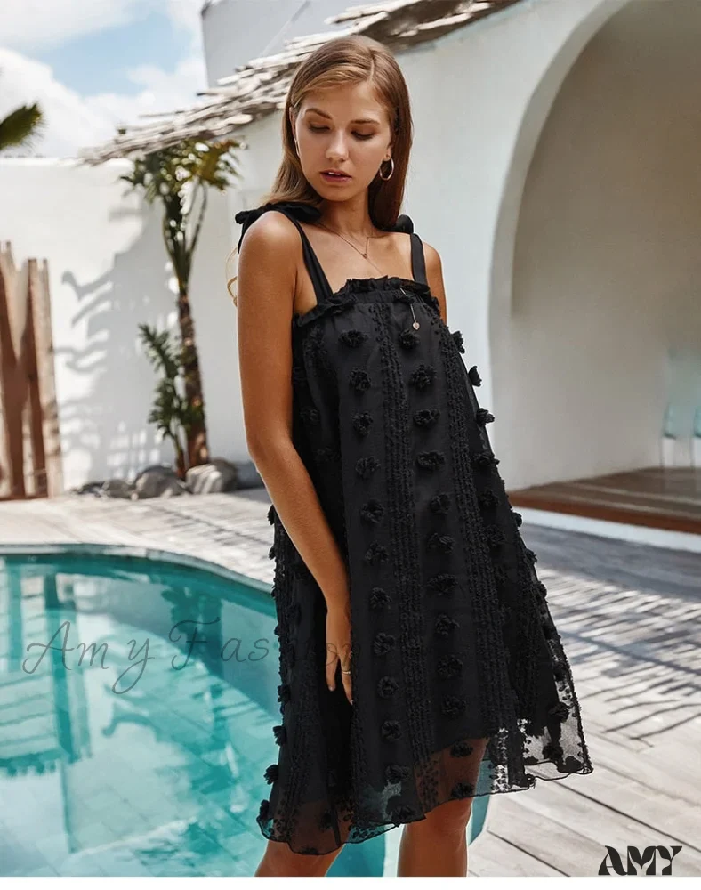 Amy Fashion - Solid Wrapped Chest Floral Loose Sleeveless Beach Dress - Image 10