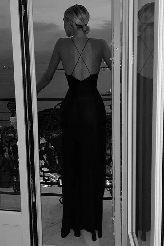 Spaghetti Strap Deep V Backless Solid Elegant Party Dress - Image 6