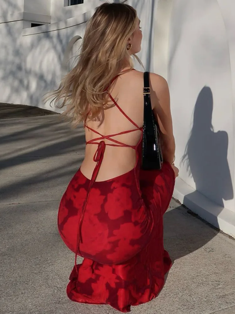 Spaghetti Strap Print Sleeveless High Waist Vacation Dress - Image 2