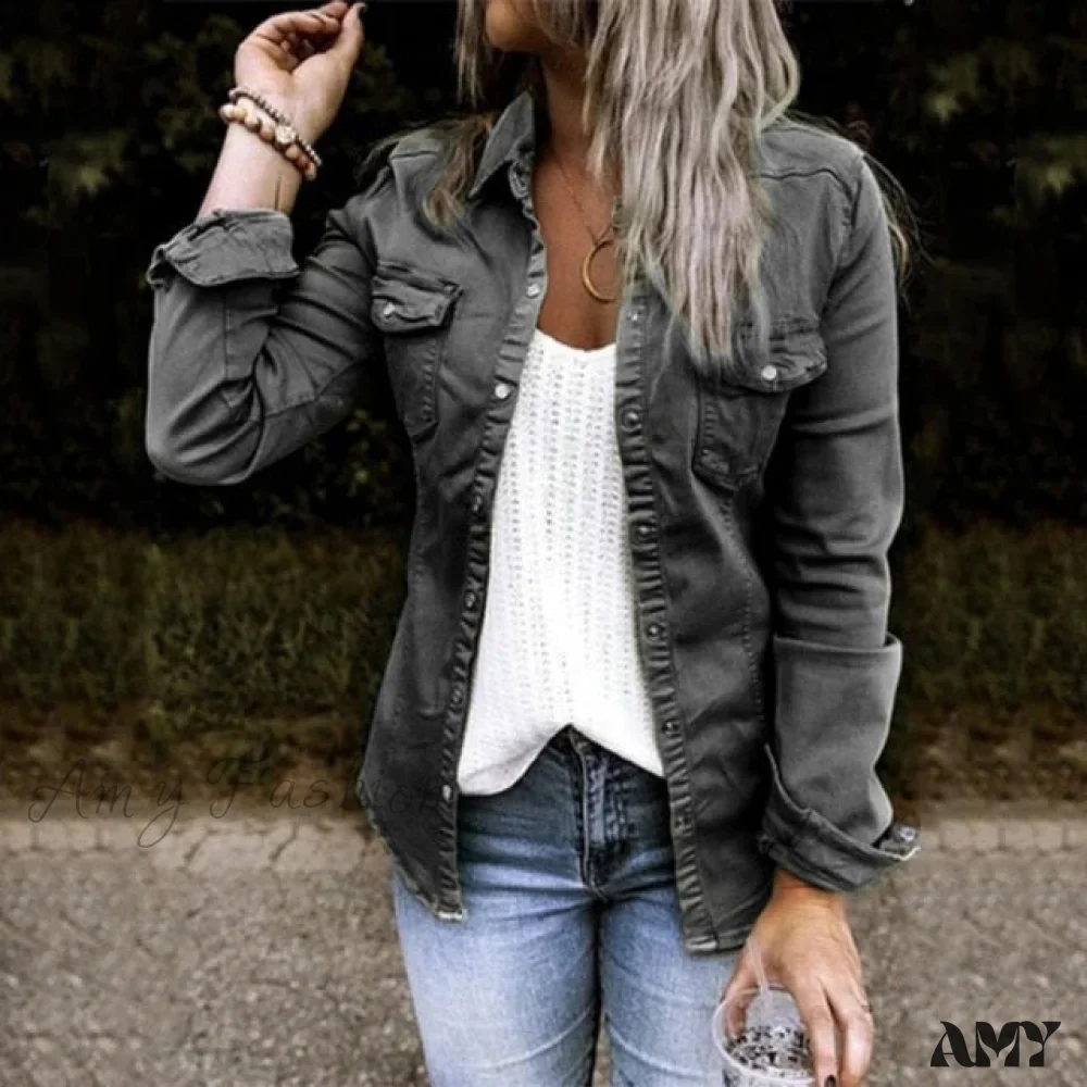 Amy Fashion - Thin Solid Denim Jacket - Image 2